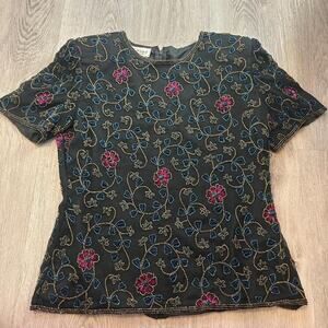 Vintage beaded embroidered silk top